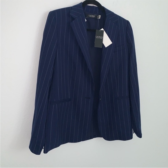 Lauren Ralph Lauren Jackets & Blazers - Lauren Ralph Lauren navy Blue stripe wool mix Blazer Size 14 new single button